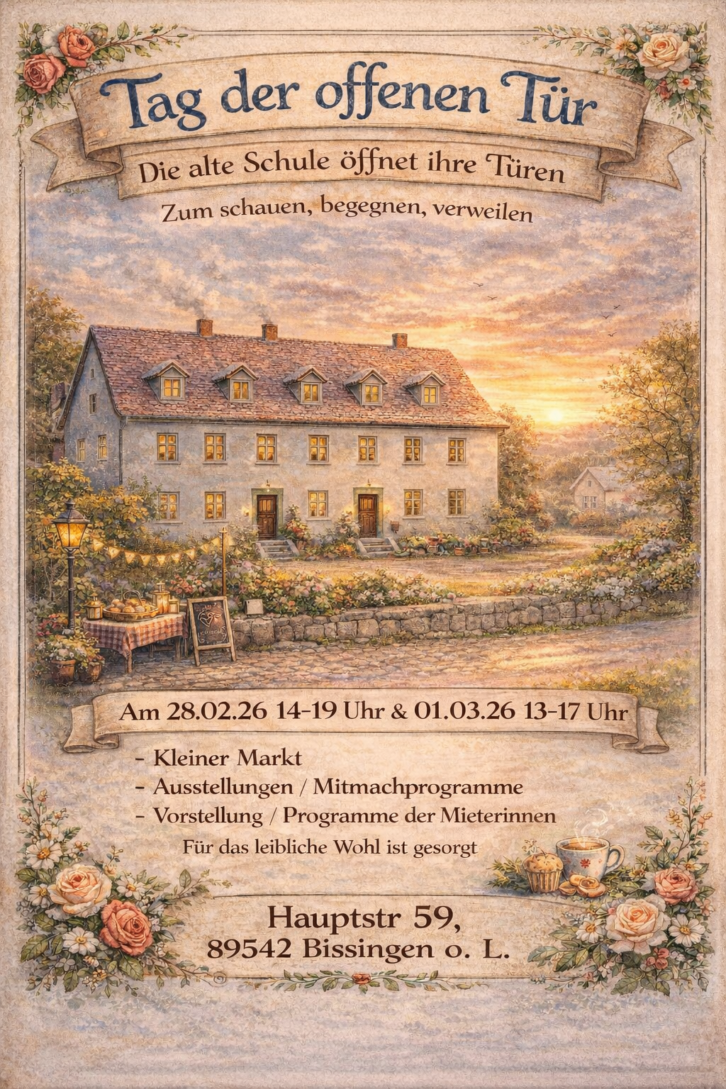 Plakat zum Tag der offenen Tür 2026 von Alte Schule Bissingen o. L.