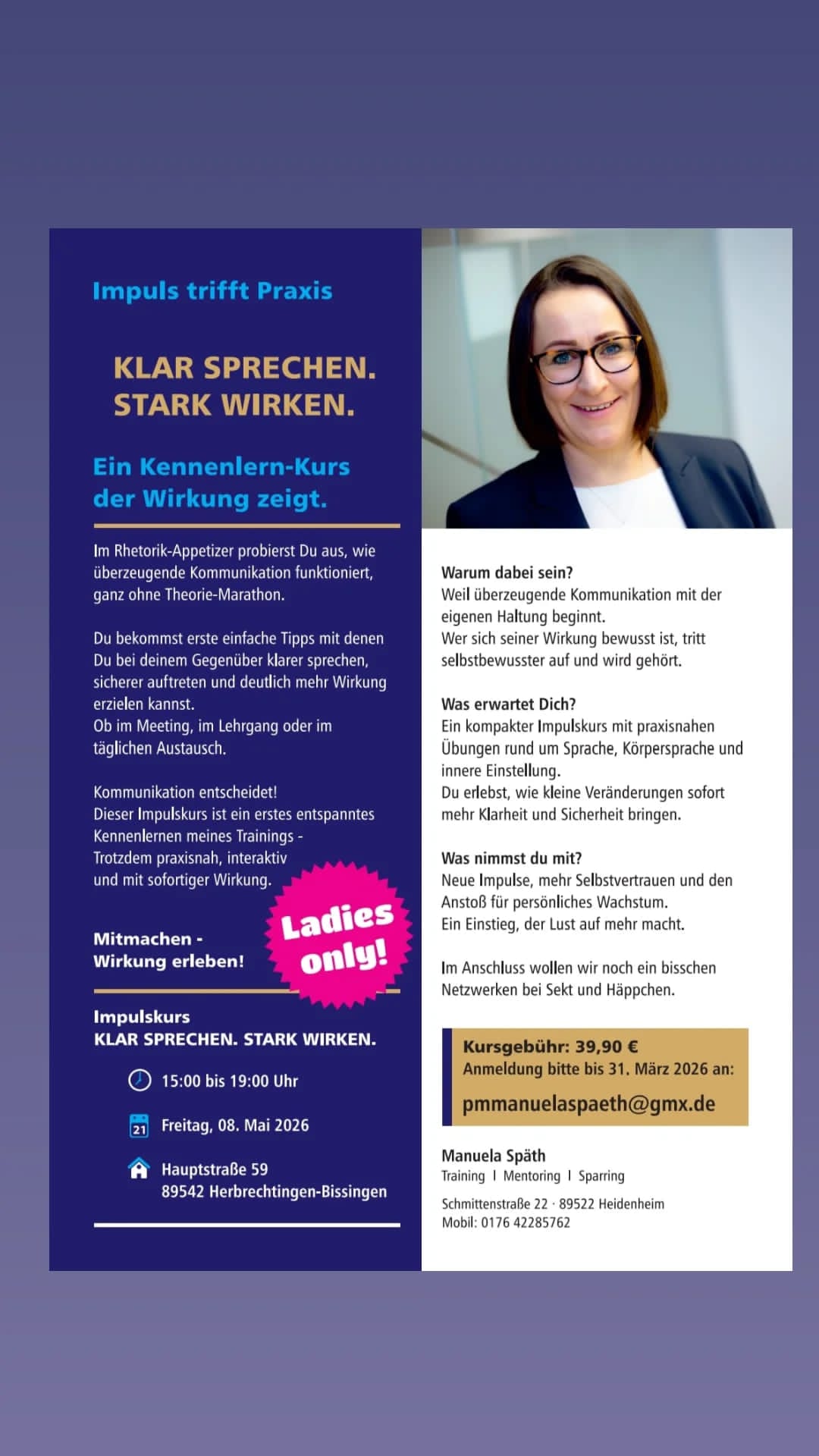 Flyer Impulskurs KLAR SPRECHEN. STARK WIRKEN.